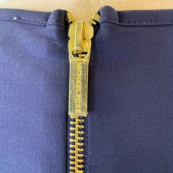 Michael Kors Navy Long Sleeve Shift Dress Gold Zip Back Size L - Picture 3 of 8